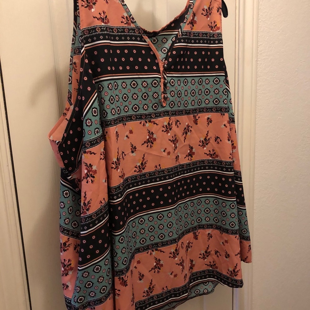 Coral and teal bohemian tank top with buttons